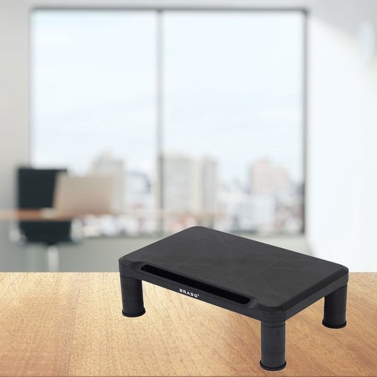 BRASQ Monitorstandaard Zwart MS100 - Monitorverhoger voor Laptop of Beeldscherm - In hoogte verstelbaar 38x24x11,2 cm