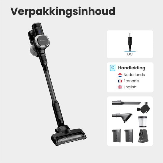 Auronic Steelstofzuiger - Draadloos - Zonder Zak - Op Accu - Zelfstaand - 220W - Extra Batterij - Vacuum Cleaner - Zwart