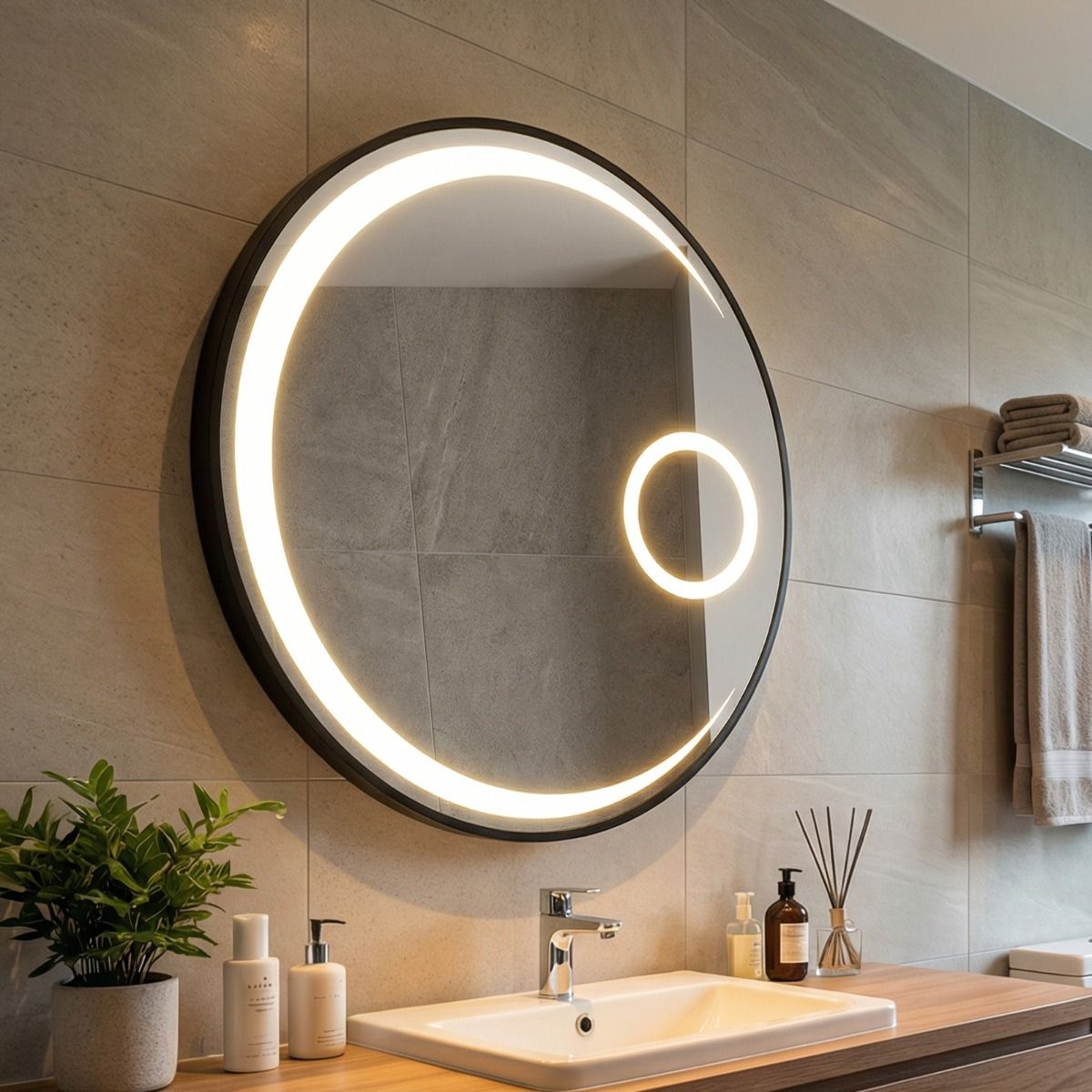 Coast Ronde Badkamerspiegel - LED-verlichting - Anti-condens - 61 cm Zwart