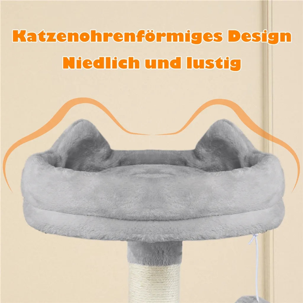Yaheetech Krabpaal 158 cm - Lichtgrijs - Kattenboom met 2 Kattengrotten, Hangmat en Sisalpalen