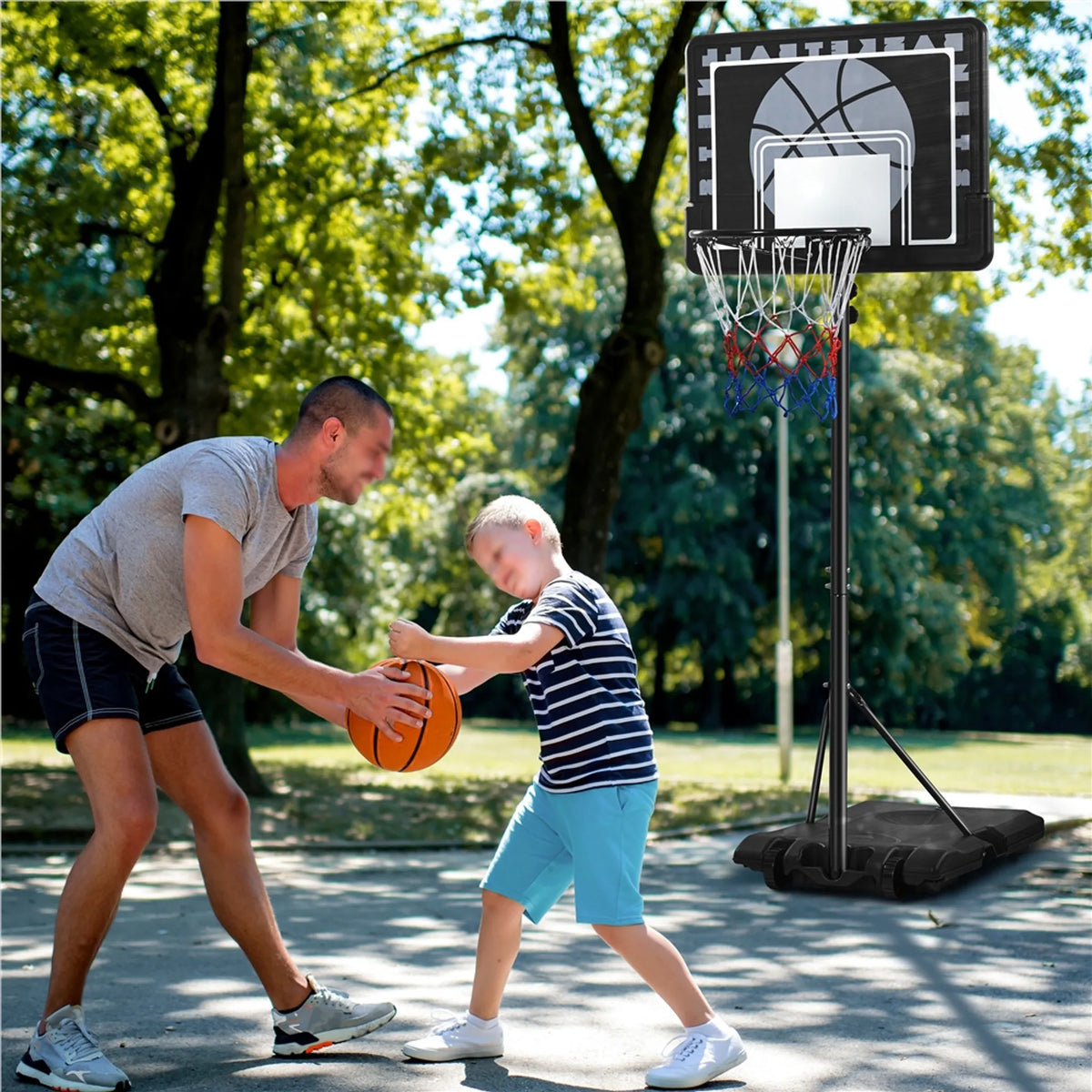 In Hoogte Verstelbare Basketbalstandaard met Wielen 182–215 cm Zwart