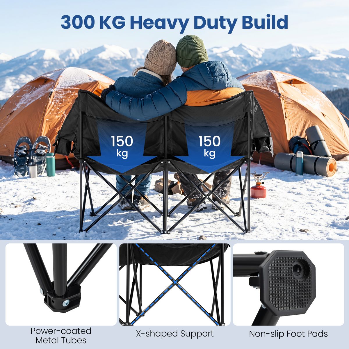Coast Opvouwbare Dubbele Campingstoel - Verwarmd - 3 Warmtestanden - Zwart