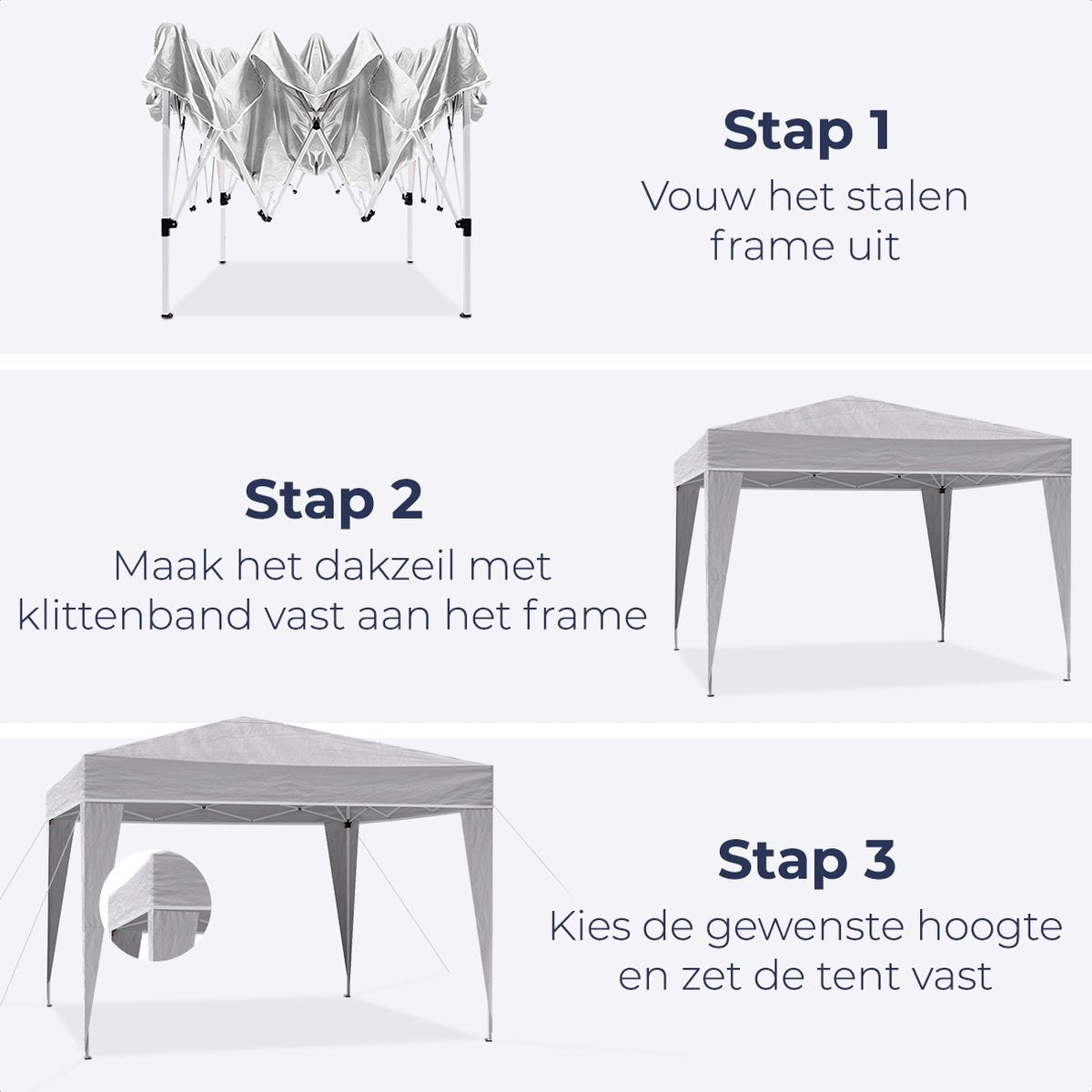 LifeGoods Partytent - Paviljoen - EasyUp - Opvouwbaar - Waterdicht - Met Draagtas - 300 x 300 cm - Grijs