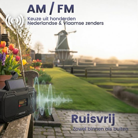 Noodradio Solar Opwindbaar - FM / AM Nood Radio - 5000 mAh Powerbank Zonneenergie - Bouwradio Speaker - Badkamer Radio - Noodpakket
