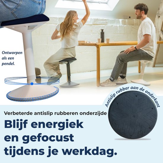 Backerz Wiebelkruk - Ergonomische Wiebel Stoel hoogte 55-80cm - Balanskruk - Zit Sta kruk - Zadelkruk Blauw