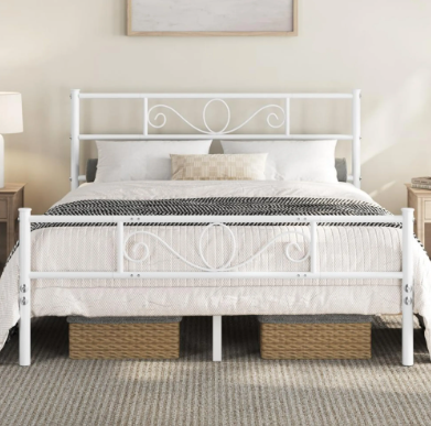 Yaheetech Metalen Bedframe - Wit - 206 x 142,5 x 88,5 cm - Matras 140 x 200 cm - Met Lattenbodem