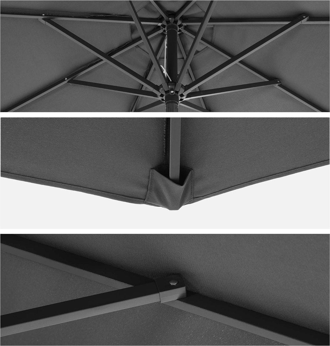 Songmics Tuinparasol 290 cm - Grijs - UPF 50+ - Kantelbaar