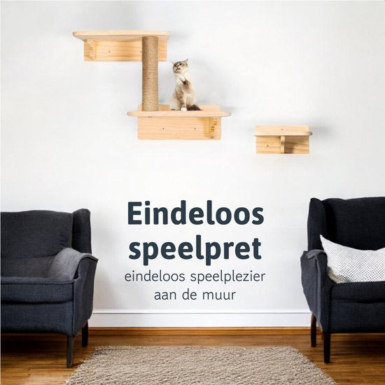 LBB Katten klimmuur - Voor elke kat geschikt - Incl. Krabpaal - Wand - Ook voor grote katten - Muur - Plank - Meubel - Katten Speelgoed - intelligentie - Speeltjes