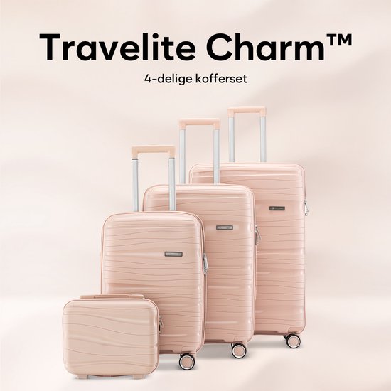 SC Travelin' Charm 4-delige Trolleyset – Handbagage & Check-in Koffers – 32L/60L/98L – Cijferslot – 360° Geruisloze Wielen – Lichtgewicht & Stevig – Modern Design - Lichtroze V2