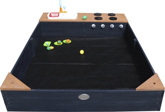 AXI Kelly Zandbak met Speelkeuken Antraciet/bruin - Wastafel incl. 17-delige accessoire-set - Inclusief afdekzeil en gronddoek