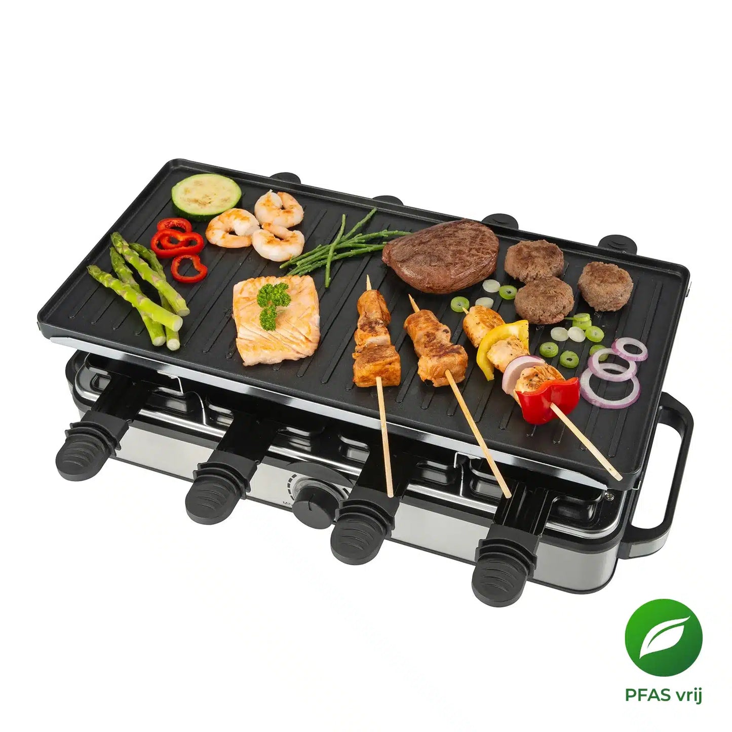 Gourmette Raclette Pure Gourmetstel – Zwart – 8 Personen – 21 x 42 cm – PFAS-vrij met Omkeerbare Grillplaat