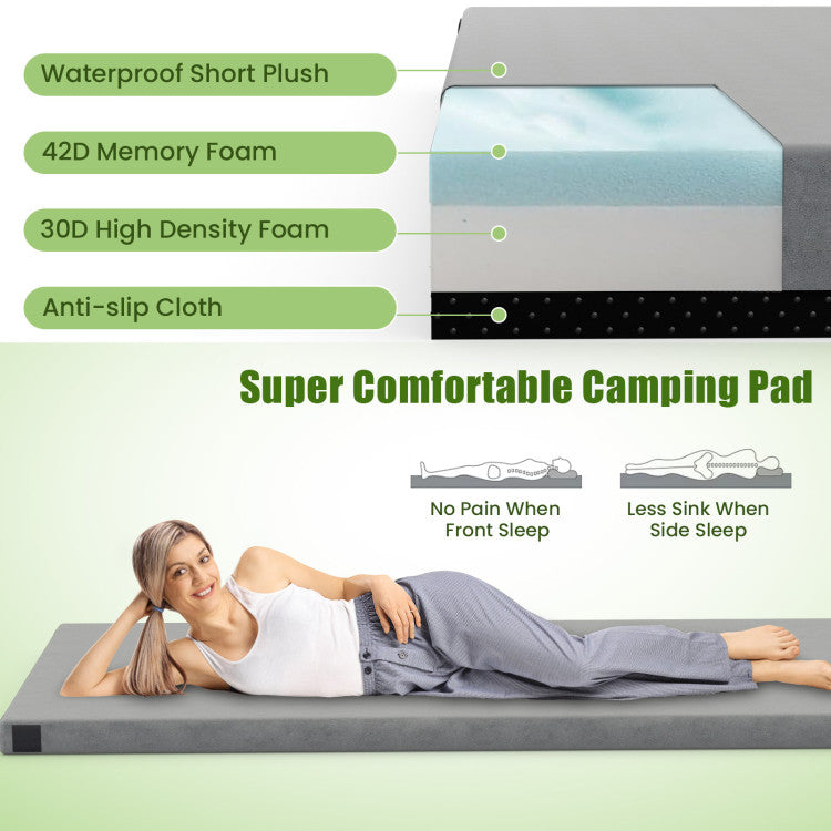 Coast Opvouwbaar Grijs Campingmatras 74 x 30,5 x 6,5 cm met Memory Foam en Antislip Onderzijde