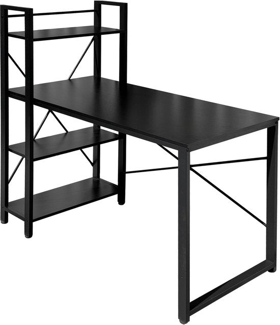 O'DADDY® Bureau met Verstelbare Voeten - Bureautafel - Computertafel - Game Bureau - Gaming Desk Klein - Bureaublad Meubel - 120 x 60 cm - Boekenrek - Computerbureau - Zwart