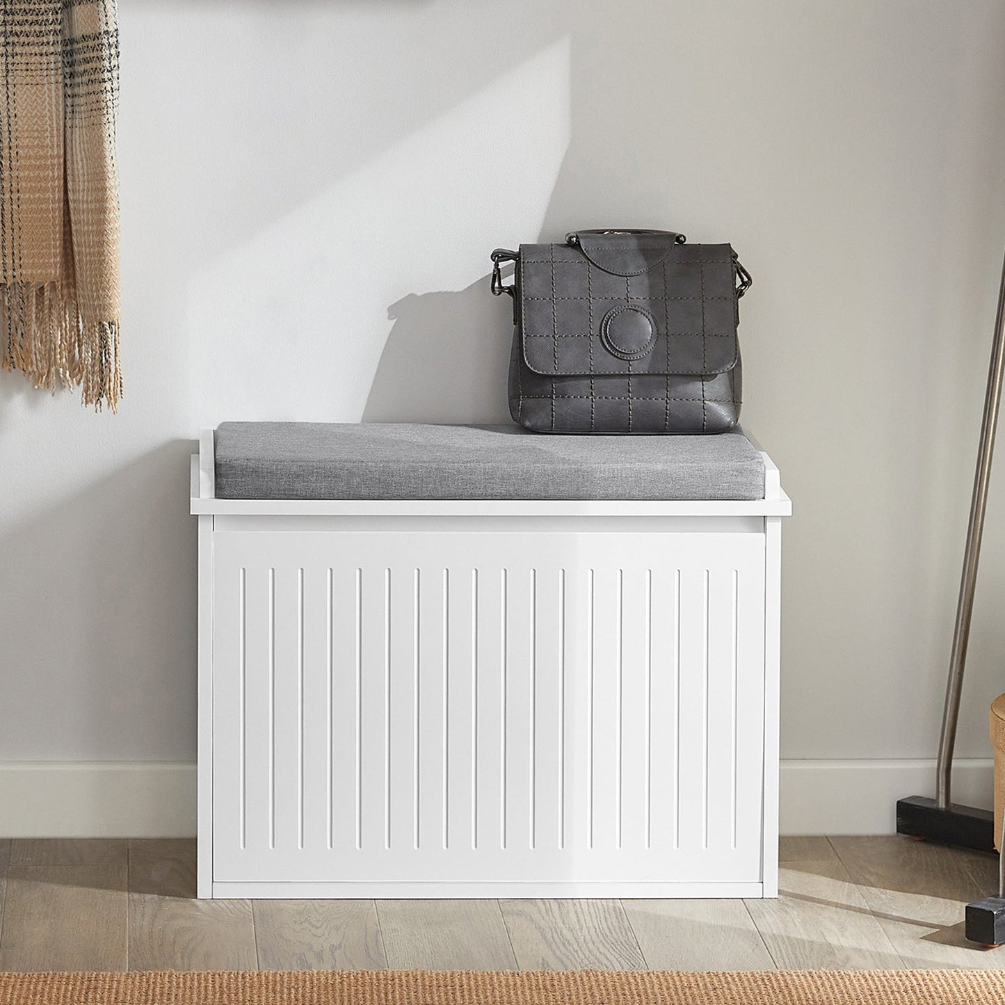 SoBuy Schoenenbank met 1 lade - Max. 150 kg - 60 x 26 x 46 cm - Wit/ Grijs