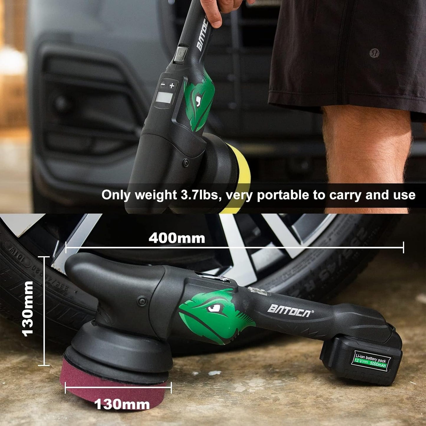 BATOCA S2 Accu Polijstmachine - 2000-4500 RPM - 8 mm Excentrisch - 125 mm - 2 x 5000 mAh Accu