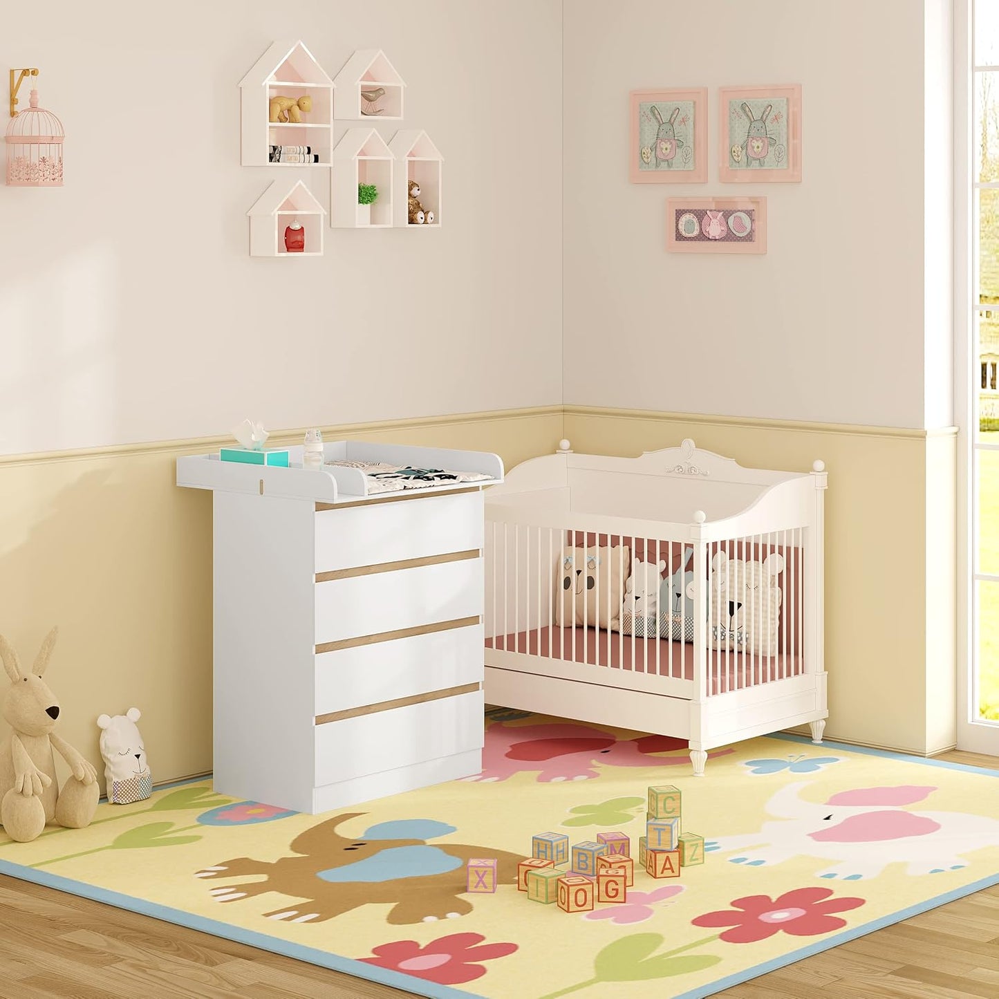 WOLTU Babycommode met Afneembaar Verschoonblad – 4 Lades – FSC-gecertificeerd Hout – Wit
