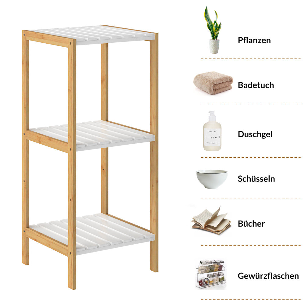 Casaria Badkamermeubel - Bamboe - 3 planken - 80 x 34 x 33cm - Wit