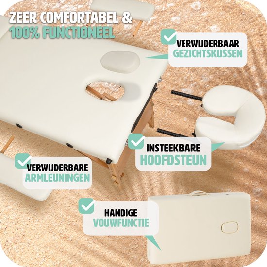 2 zones mobiele massagetafel beige - 5cm + draagtas - 401462