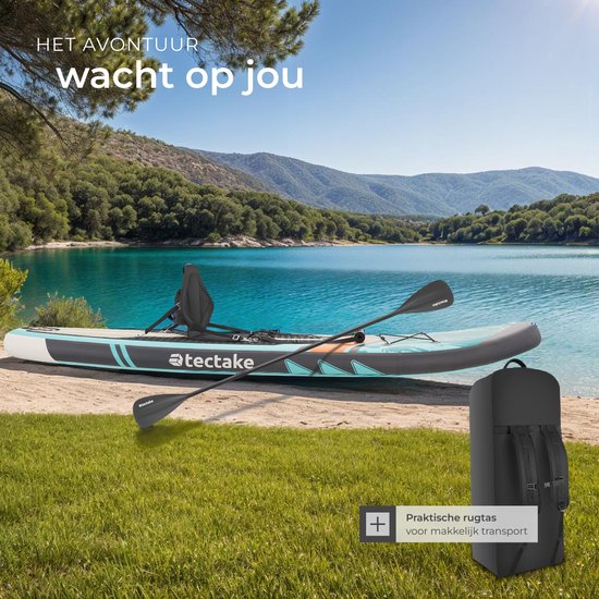 tectake® Stand-Up Paddle Board - SUP Plank - Opblaasbaar - Stabiel - 288 x 77 x 22,5 cm - Max 200kg - Oranje Turqoois