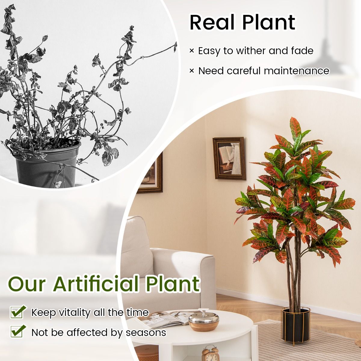 Coast Kunstplant Croton Palmboom - echte houten stam - kleurrijke bladeren - 150 cm