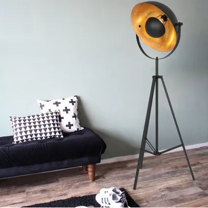Vloerlamp Sunflower - 1-lichts - draaibaar en kantelbaar - E27 - 163 cm hoog - trendy design - woonkamer / slaapkamer - goud / zwart