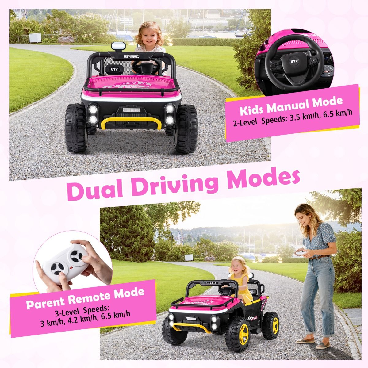 Coast Kinderauto met afstandsbediening - 2 zitplaatsen - muziek en LED-verlichting - zwart