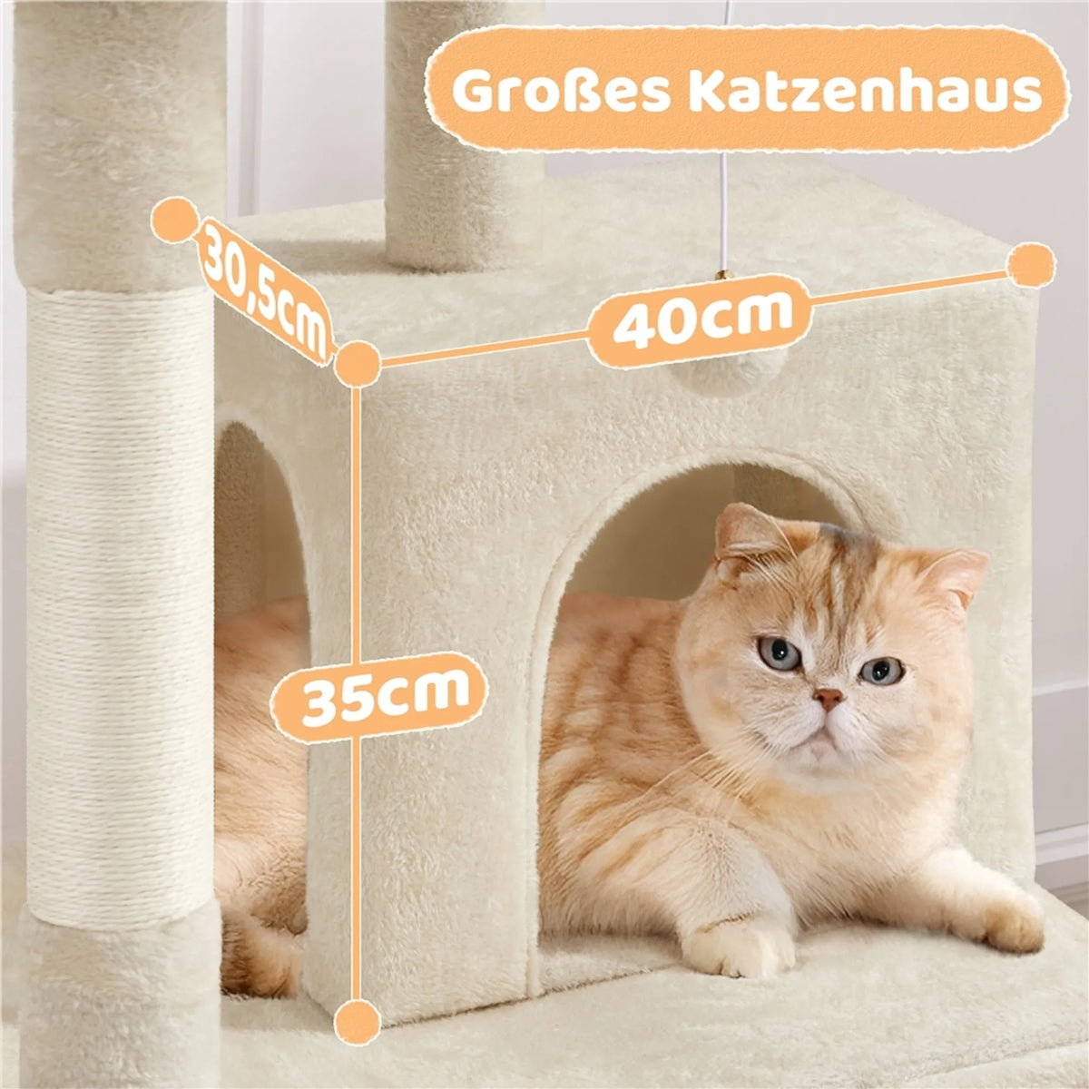 Yaheetech Krabpaal Met 2 Kattenhuisjes – Voorzien Van Sisal Krabpaal En Krabplank En Uitkijkplatform – Voor Kleine En Middelgrote Katten – Beige Pluche En Spaanplaat – 60 x 45 x 106 cm