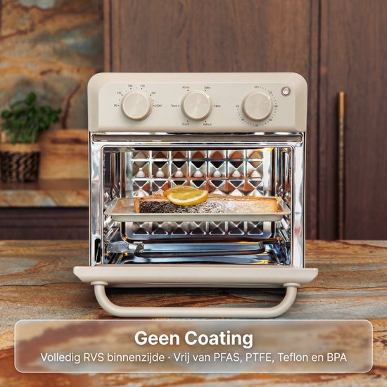 Safecourt 6-in-1 Airfyer oven - 100% PFAS-vrij - 6 programma’s - 80 tot 230 graden - Airfryer, bakken, roosteren, toasten, grillen & opwarmen - Beige