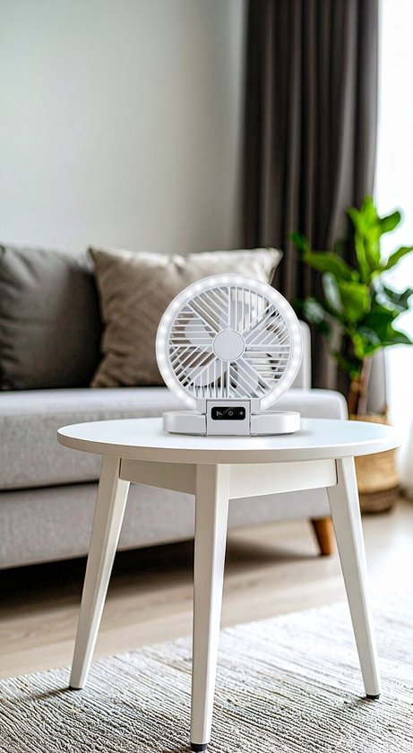 Lifetime Air Tafelventilator Oplaadbaar - Mini USB Ventilator 1200mAh - 5 Snelheden En LED Display - 21x20,5x23cm - Wit
