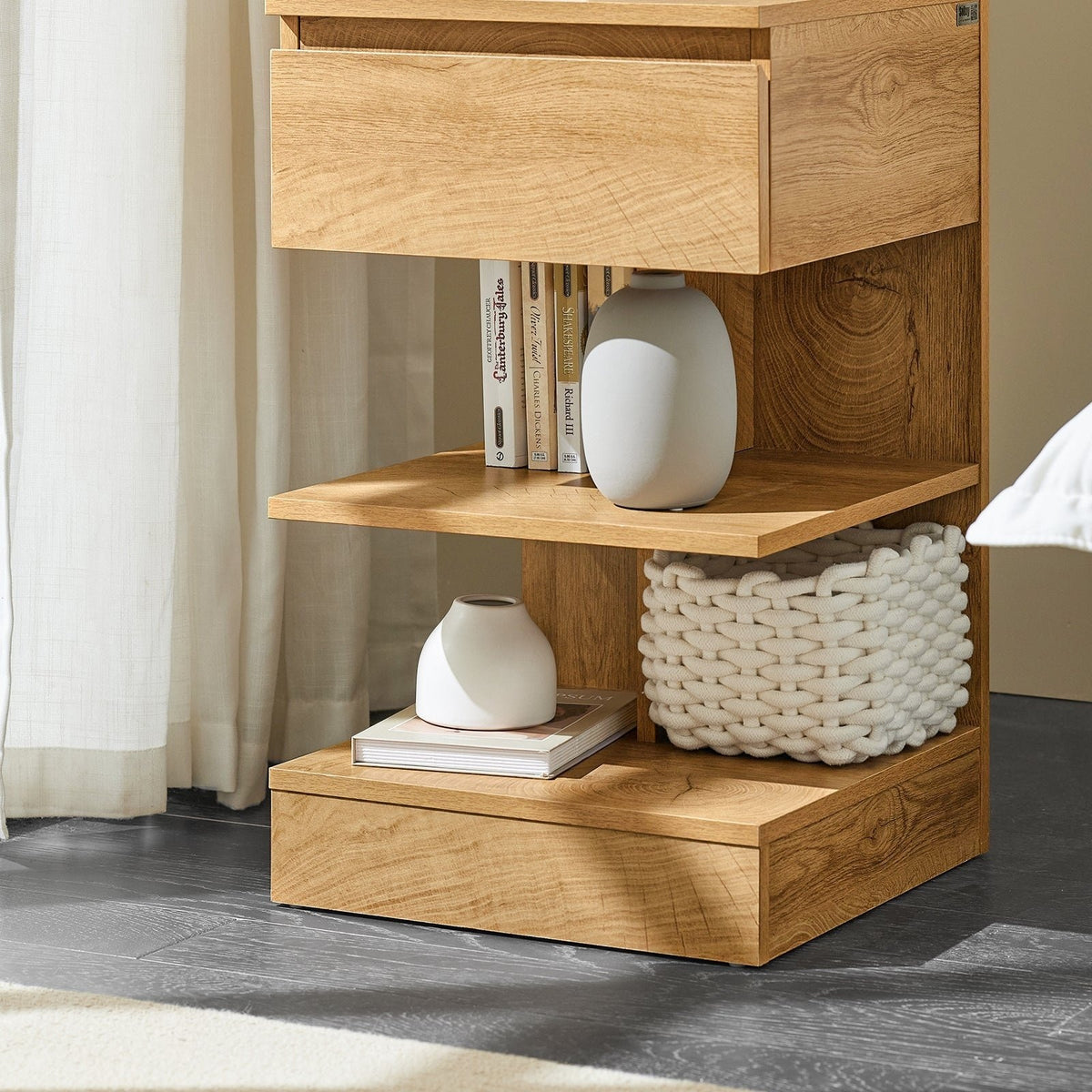 SoBuy Bijzetkastje - Salontafel met 1 uitschuifbare lade - Max. 45KG - 39 x 65 x 39 cm - Houtkleur