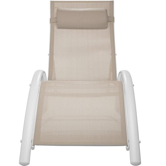tectake® set van 2 tuinstoelen ligstoelen - aluminium ligbedden - weerbestendig - ideaal voor tuin - balkon - terras - inclusief hoofdkussen - 5-voudig verstelbare rugleuning - beige