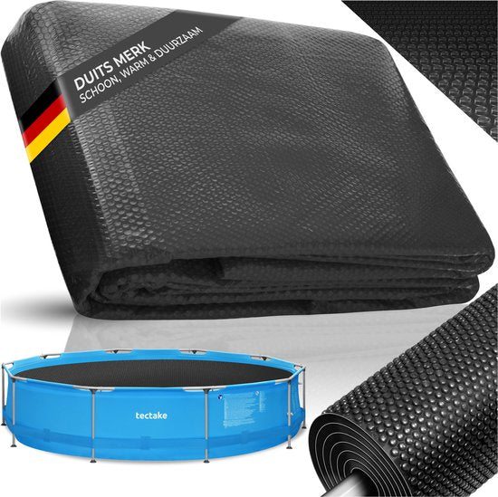 tectake® Zwembad Afdekzeil - Rond Ø 381 cm - Noppenfolie - Zwembadafdekking - Zonnefolie - Warmtefolie - Zwembadverwarming - Zelfdrijvend - Op maat te snijden - Zwart