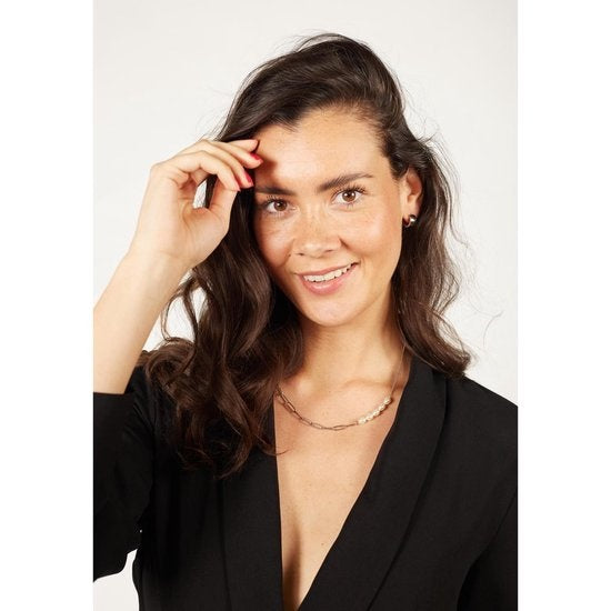 Laura Ferini Dames Ketting Perla – Zilverkleurige Asymmetrische Schakelketting met Parels – 18K Witgoud Verguld Collier – Elegante Halsketting