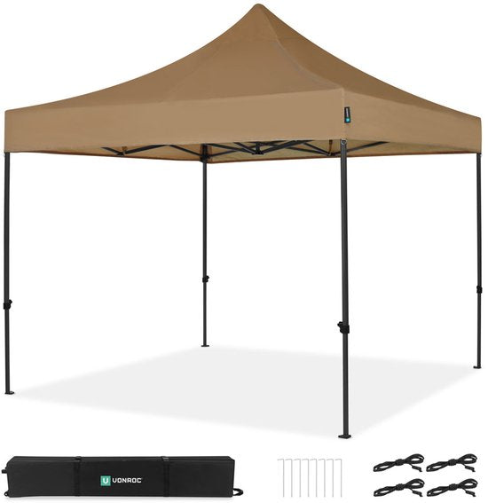 VONROC Partytent - Paviljoen - Easy Up - Opvouwbaar - Waterdicht - Met Draagtas - 300 x 300 cm – Beige