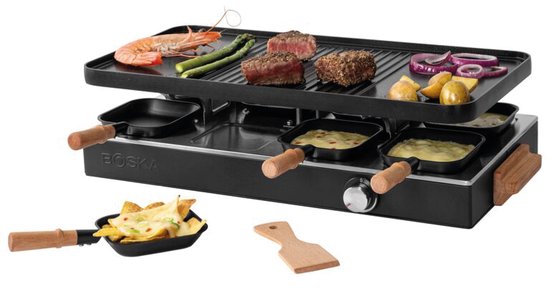BOSKA Raclette Gourmet Party – Voor 8 Personen Beukenhout Staal – Gourmetstel