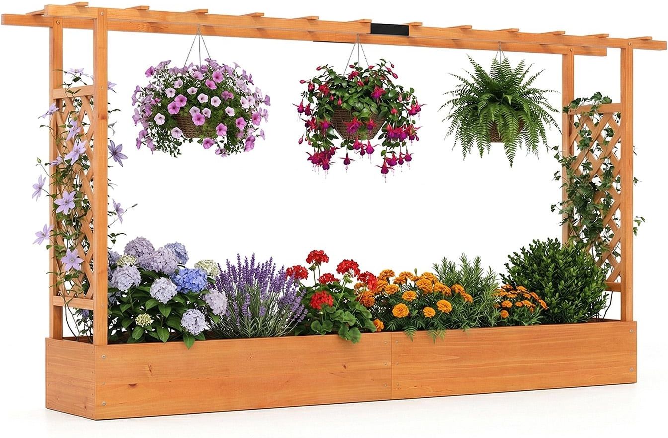 Coast Houten Verhoogde Plantenbak met Pergola - Oranje - 220 x 35 x 114 cm