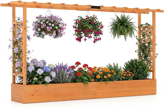 Coast Houten Verhoogde Plantenbak met Pergola - Oranje - 220 x 35 x 114 cm