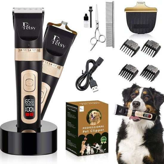 Petsy Professionele Hondentondeuse - 2-in-1 Dieren tondeuse voor Dikke Vacht - Stil - Scheerapparaat voor Honden en Katten - Honden Trimmer - Inclusief Oplaadstation