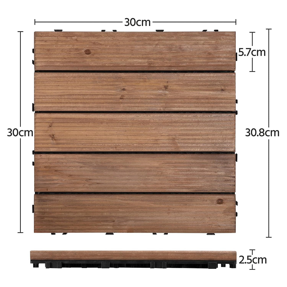 Yaheetech Houten Vlondertegels 30x30 cm – Sfeervol Bruin – Sparrenhout en Polypropyleen