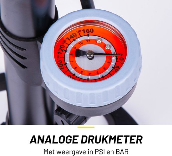 Dunlop Fietspomp met Drukmeter en Ventiel Adapter Set - Vloerpomp 180 PSI - Geschikt voor Presta Dunlop Schrader - Verloopnippels voor Fiets Auto Bal - Inclusief Opbergdoos