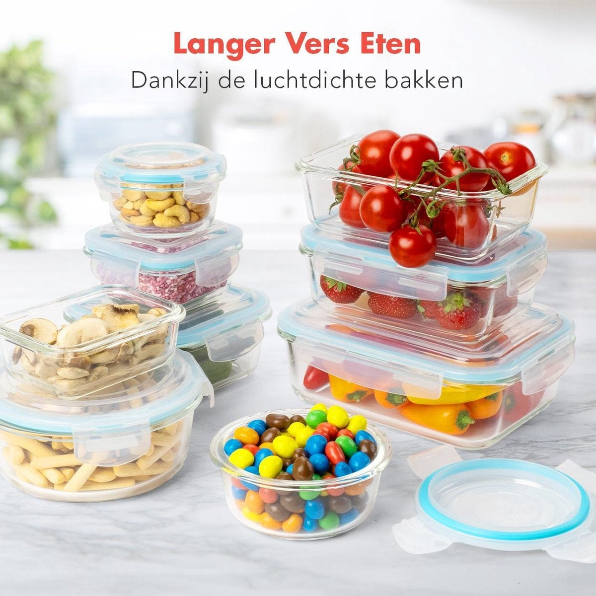 KitchenBrothers Meal Prep Bakjes - Vershoudbakjes Set - Luchtdicht - BPA Vrij - Glas - 9 Stuks