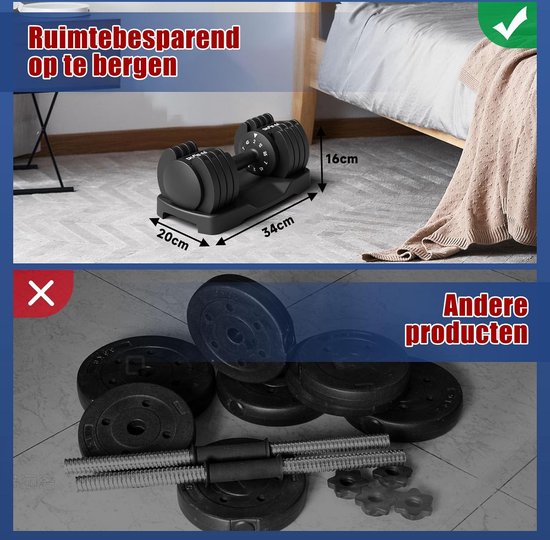 DH FitLife 2 tot 12 kg met 5 Gewichtsniveaus Verstelbare Dumbbells Set voor Krachttraining, Korte Halterset met Ruimtebesparende Halterschijven voor Thuistraining, Korte Halters Verstelbaar, Variabele Gewichten 5-in-1, 2 STUKS