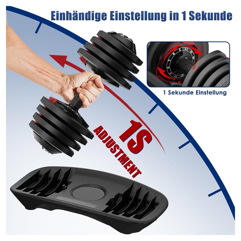 DH FitLife Verstelbare Hantel 12-in-1 - 1,5-18 kg - Zwart - Gietijzer - Compact design