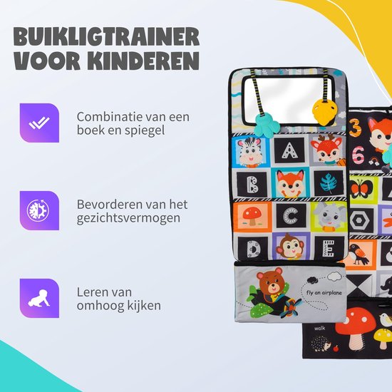 Montiplay® Buikligtrainer Baby - Knisperboekje Baby - Montessori Speelgoed - Educatief Speelgoed - Tummy Time - Sensorisch - Speelmat