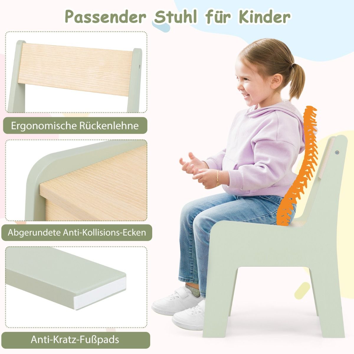 Coast 3-in-1 Kindertafelset - met omkeerbaar tafelblad en verborgen opbergruimte - groen