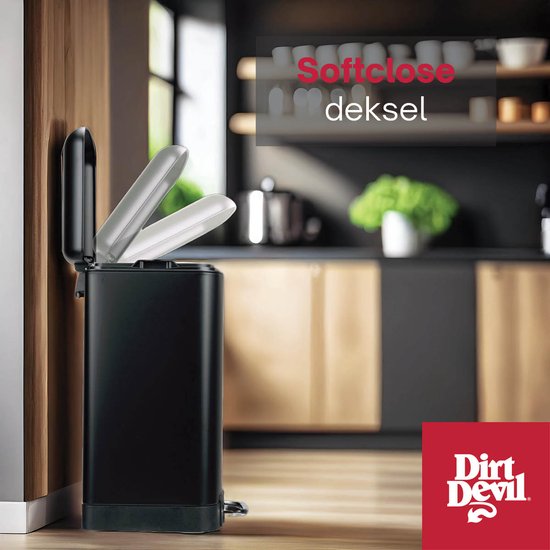 Dirt Devil Pedaalemmer 30 Liter - Afvalemmer Soft Close Mechanisme - Prullenbak met Verwijderbare Binnenbak - voor Keuken en Badkamer - 34,5 x 32,5 x 61,5 - RVS - Zwart