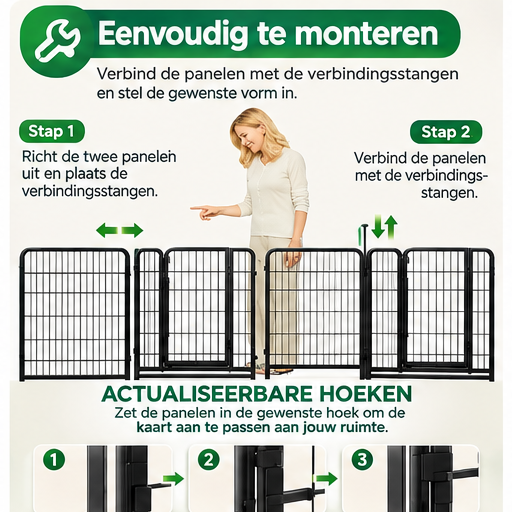 Yaheetech Puppyren 8-Delig - Zwart - 194,5 x 66 x 80 cm - Opvouwbaar met Snelsluiting