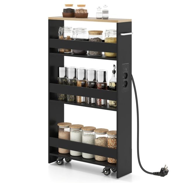Coast Smalle Opbergwagen met Laadstation – 47,5 x 13 x 80,5 cm – Zwart