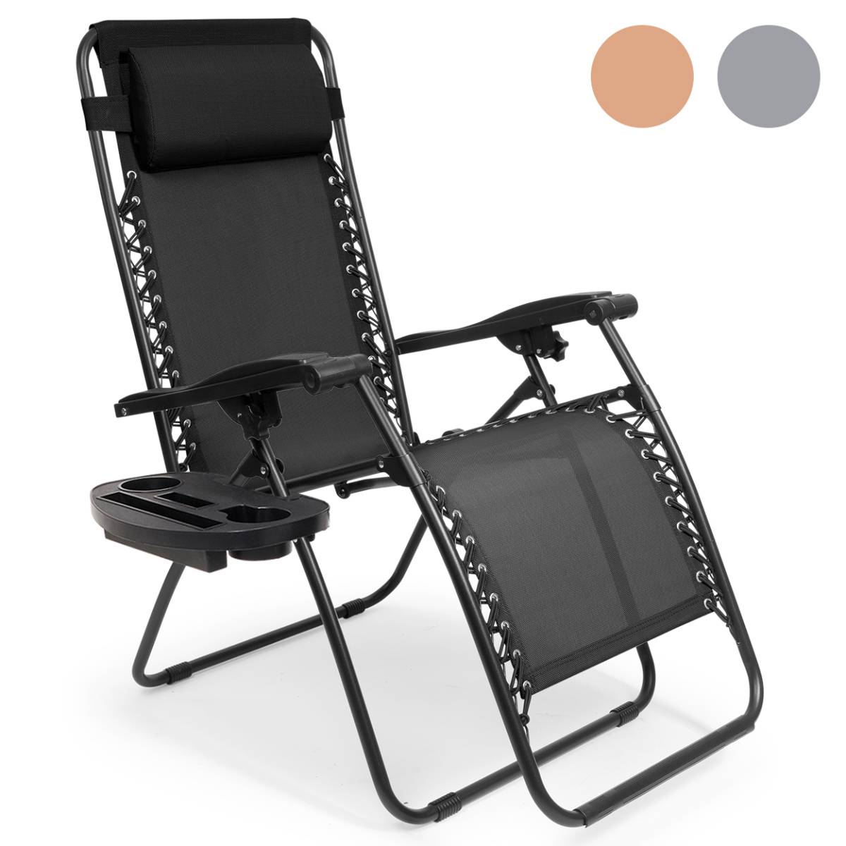 LifeGoods Opvouwbare Ligstoel 162 x 64 x 110 cm - Verstelbaar - Beker/Telefoonhouder - Zwart