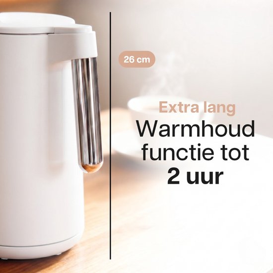 HomeShift® Waterkoker met Temperatuurregeling - Warmhoudfunctie - Dubbelwandig - Elektrisch - 1,7 Liter - 2200W - Wit